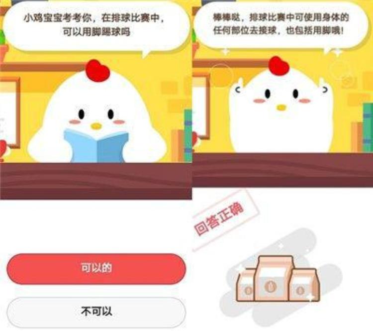 在排球比赛中可不可以用脚踢球吗蚂蚁庄园小鸡答案